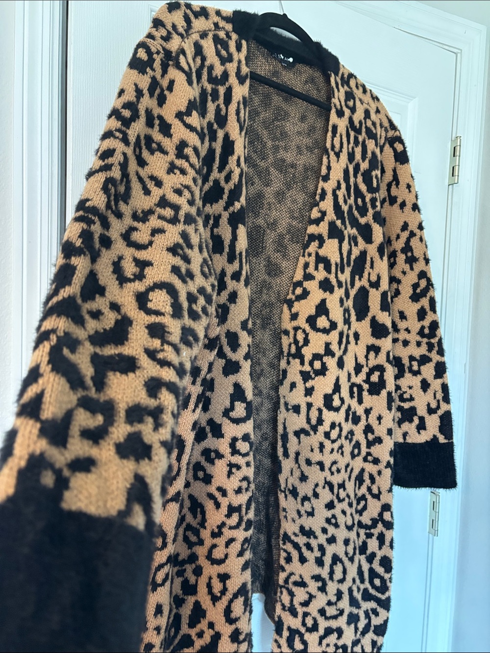 1 State Leopard Print Open-Front Women’s Sweater Cardigan - Black & Tan 3X